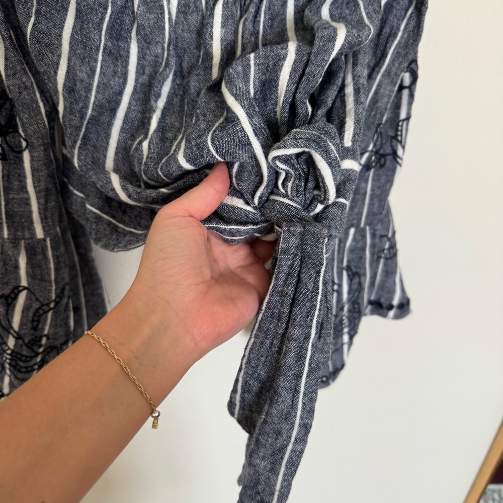 Parker Navy and White Off the Shoulder Striped Top - Picture 6 of 7